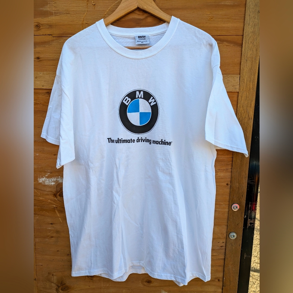 Vintage BMW T shirt White Crew Neck